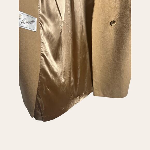 Fleurette Tan Camel Hair Double Breasted Overcoat Size Medium - Picture 4 of 14